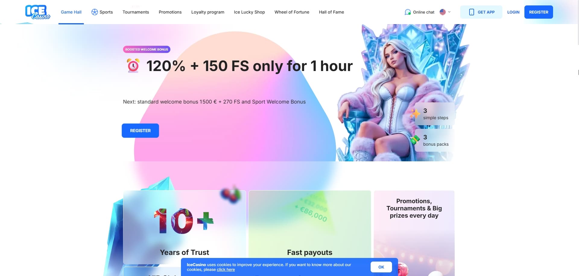 Ice Casino homepage
