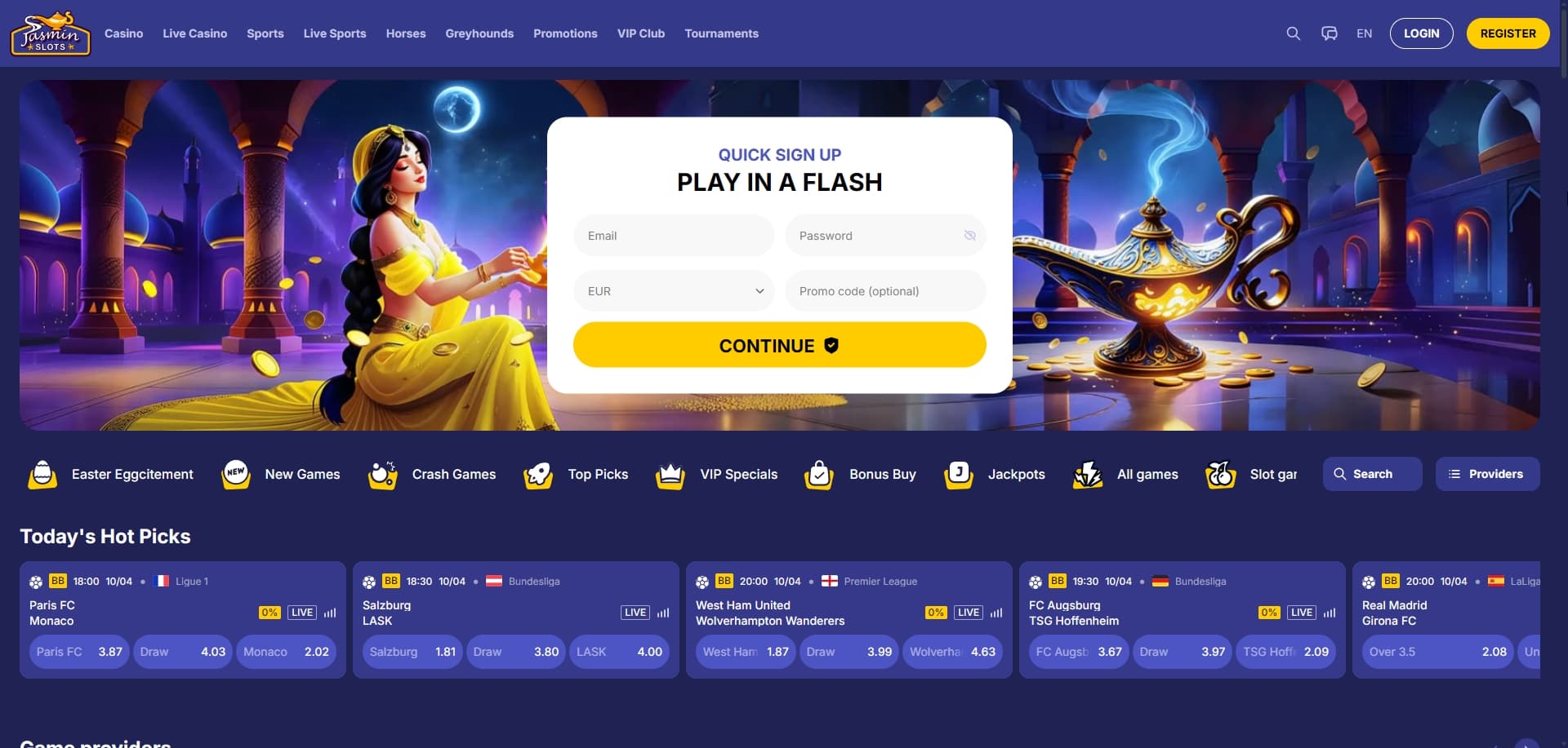Jasmin Slots homepage