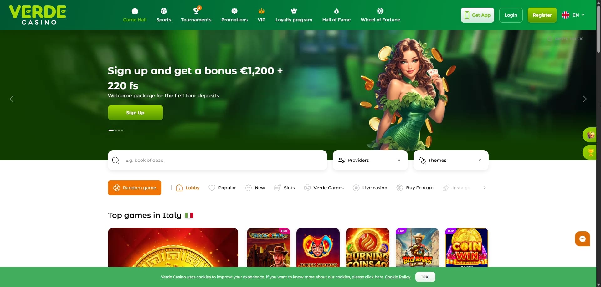 Verde Casino homepage