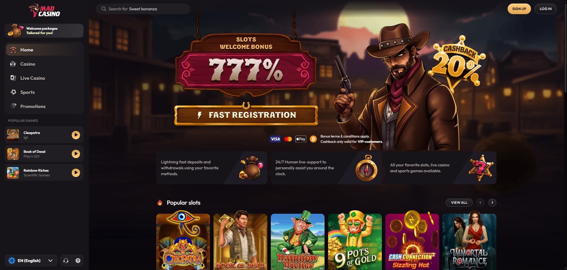 Mad Casino homepage